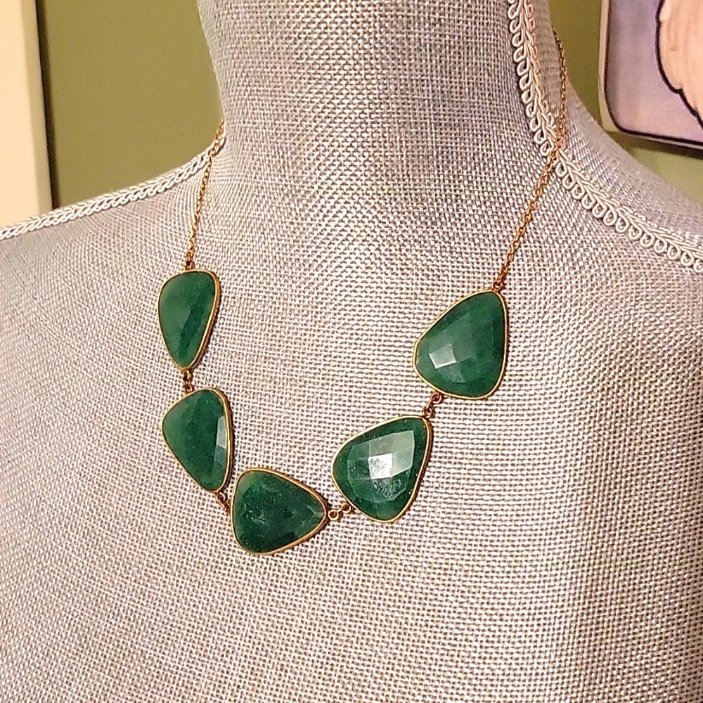 Anthropologie Green agate statement necklace - Picture 3 of 5